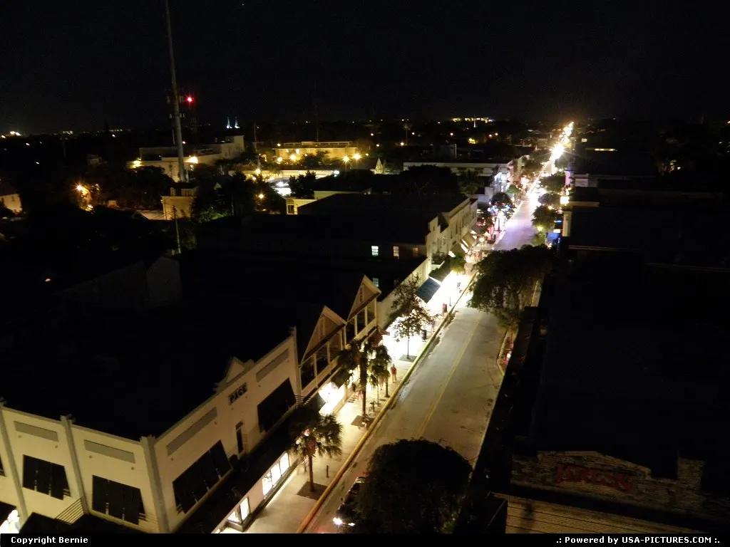 Duval street at night from the top of La Concha Hotel