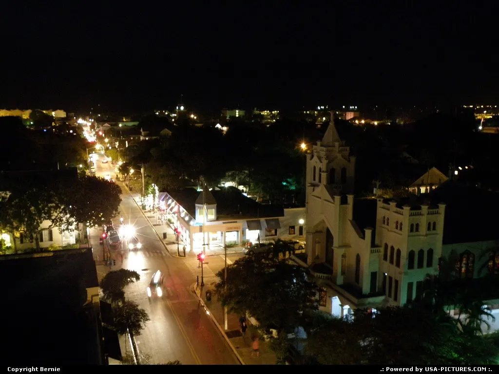 Duval street at night from the top of La Concha Hotel