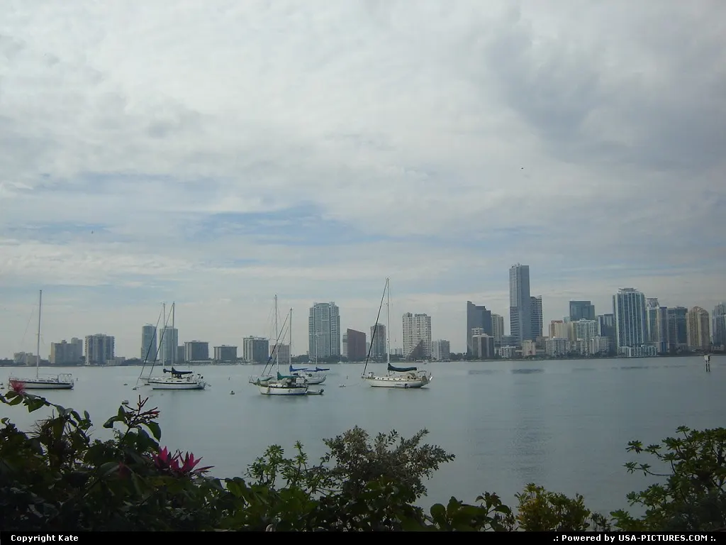 Miami skyline as you can contemplate from the Rusty Pelican, a fine restaurant on Ricke...