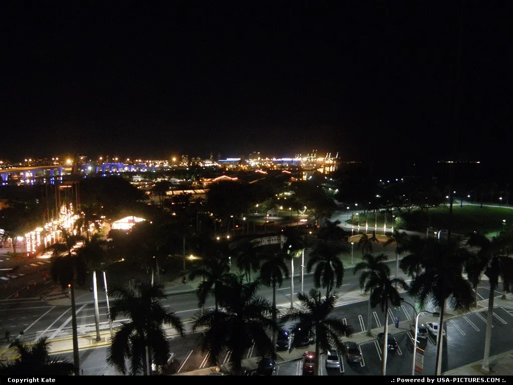 The port of Miami by night viewed from the Holiday Inn. Very good value for money !