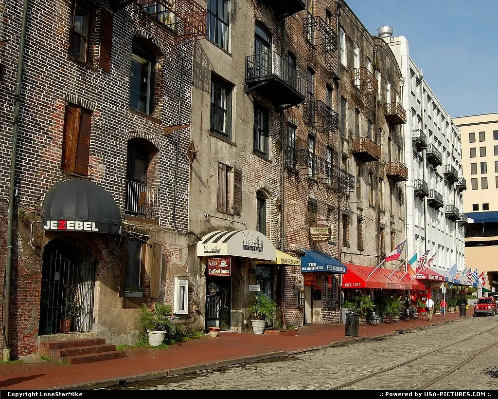Historic buildings along the waterfront in Savannah, GA