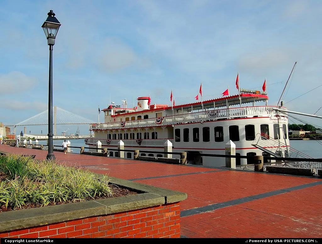 Riverboat along the waterfront in Savannah, GA
