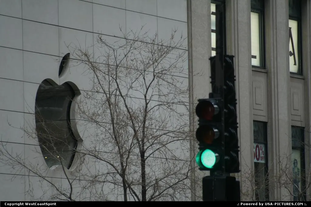 The famous apple sign. This store is located at chicago