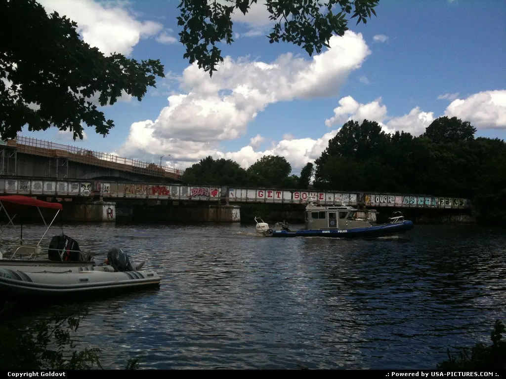 Protectors of the Charles on patrol. A historic site of rowing rivalry.