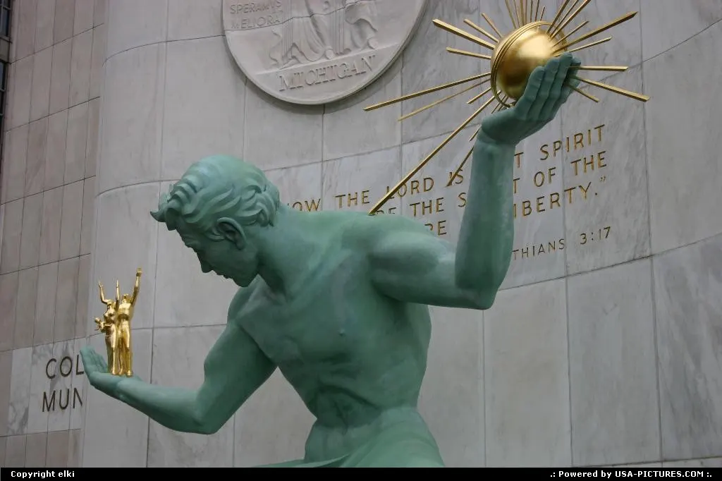 Spirit of Detroit statue, in front in the city hall.