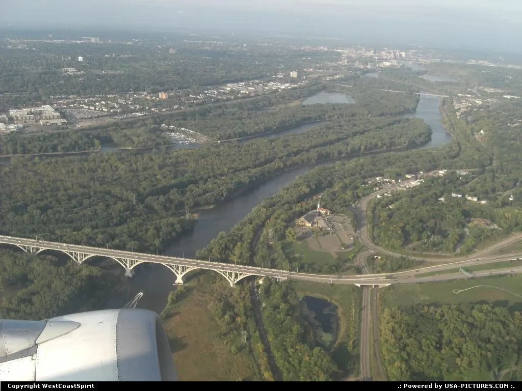 Leaving MSP airport, with the city of Saint Paul in the background.