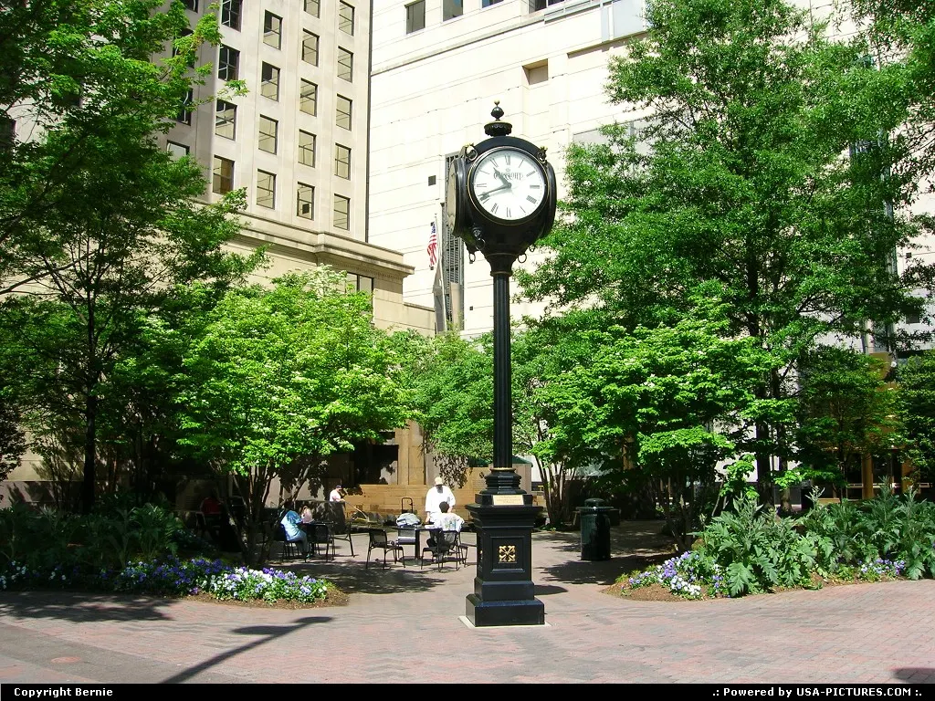 Beautiful clock at the corner of Trade street and Tryon street, the very hart of downto...