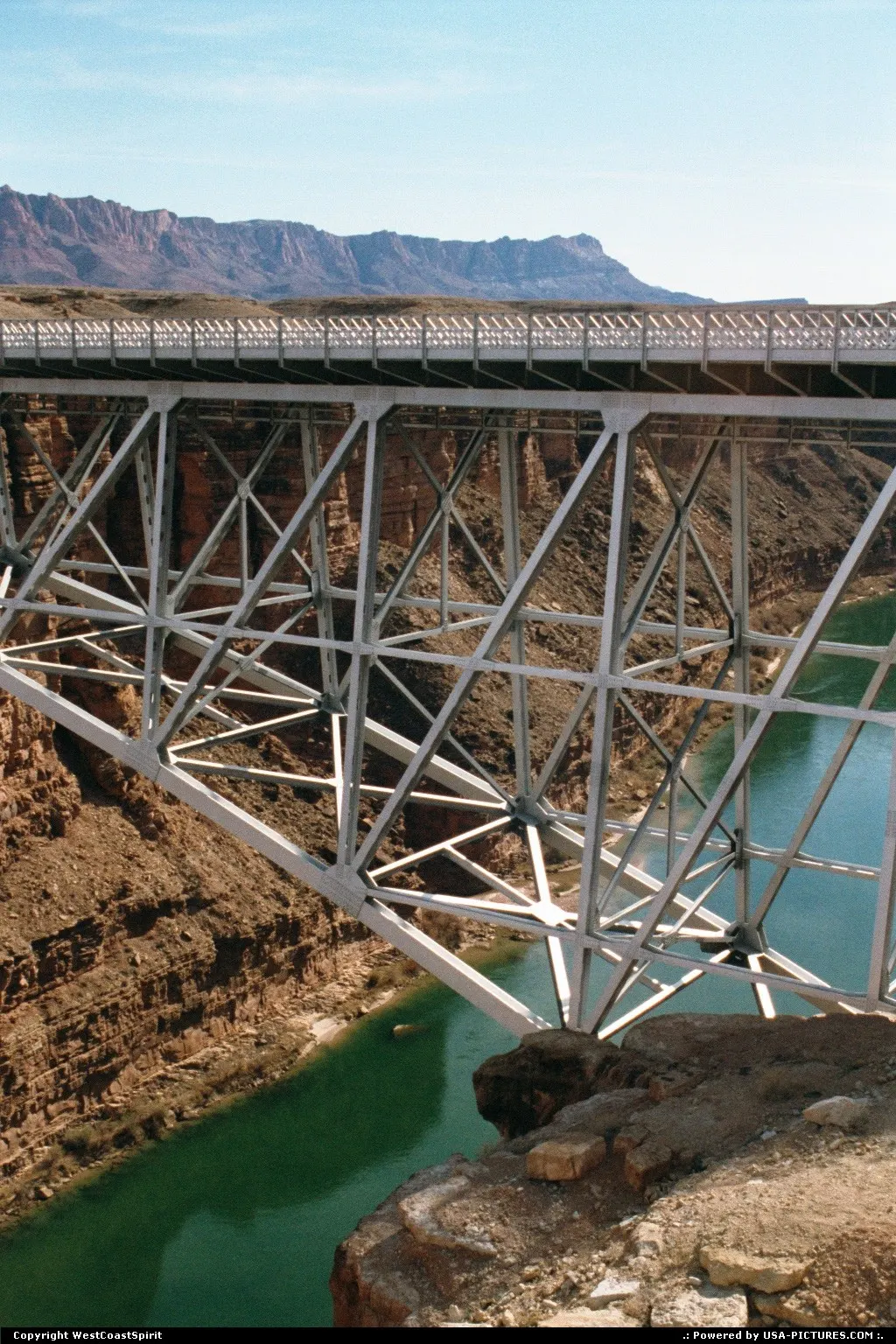 The Navajo Bridge crosses Colorado River over the Marble Canyon.