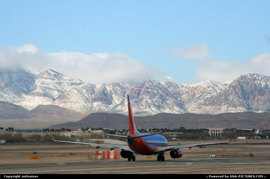 a Southwest 737-700 on the runway at Las Vegas McCarran airport