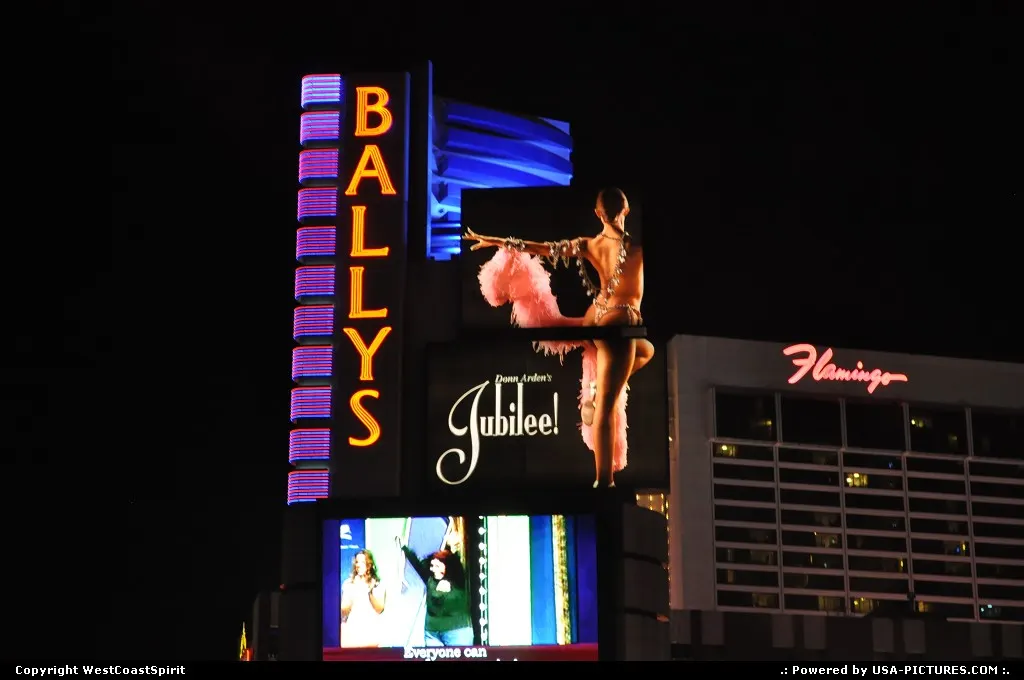 Yet another photo of the Strip, by night with Vegas style neon and billboard.