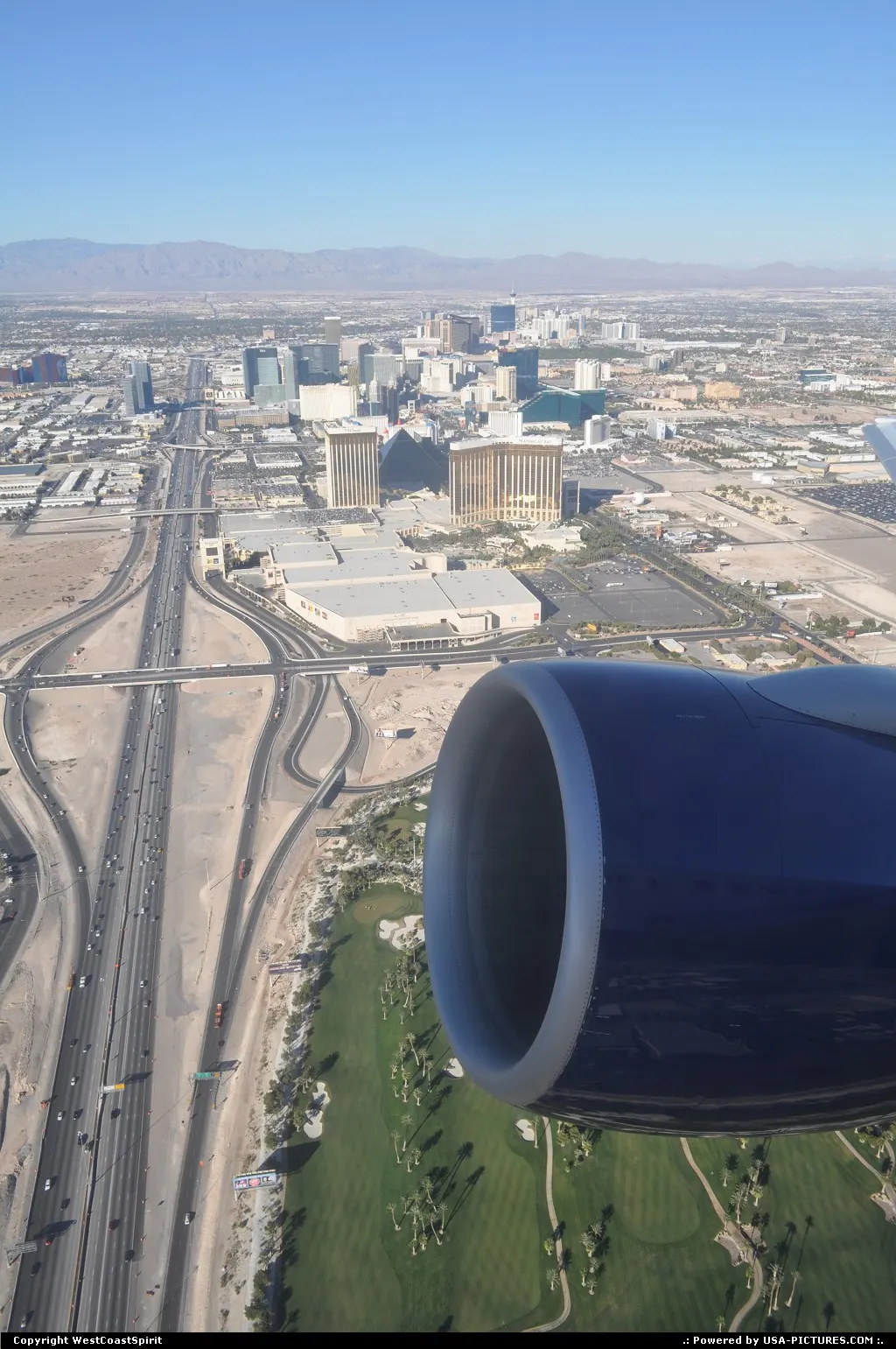 Golf, resort, casinos, freeway, sunny weather.