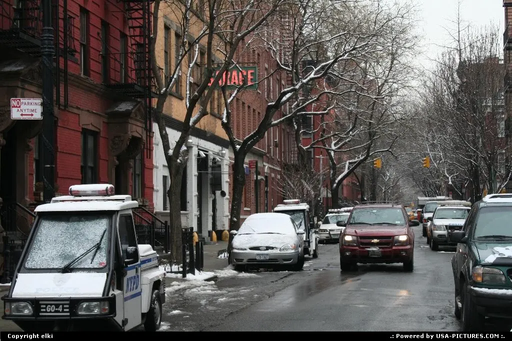 Entering greenwich village, red stone building, threes ...
