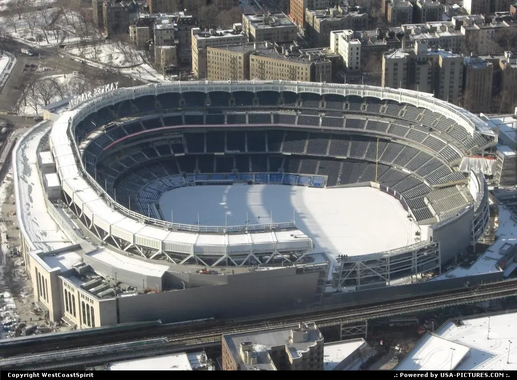Yankee's stadium in Harlem neighborhood. Seen here from the helicopter.