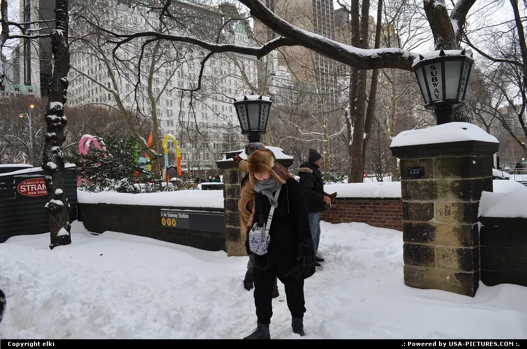 Central park south entrance under fresh snow