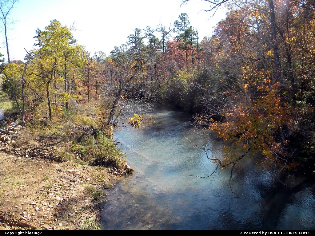 Stream among changing leaves in the Fall Foliage of Southeast Oklahoma