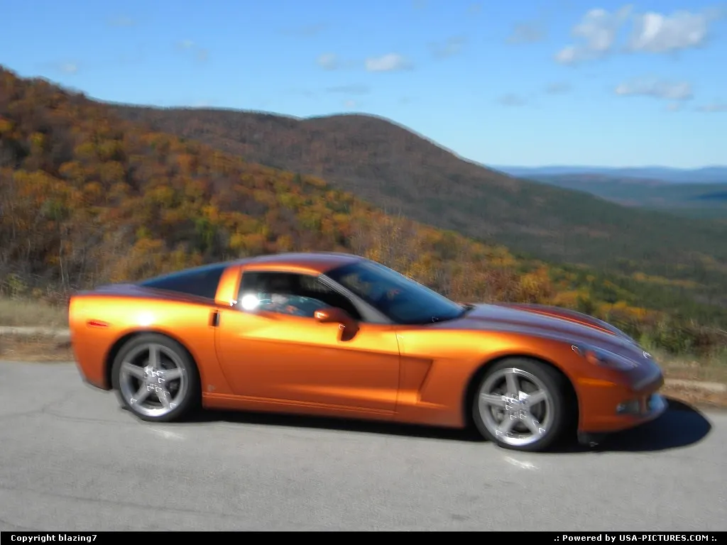 2007 C6 Corvette with nearly matching colors in the Fall Folliage of Oklahoma