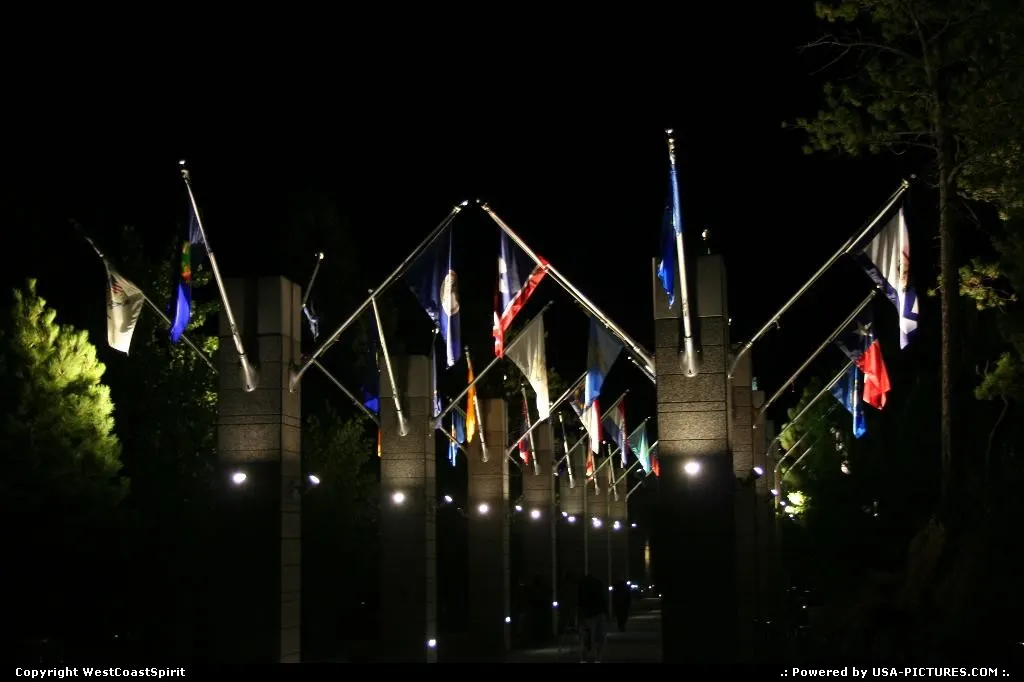 Flags Avenue at Mount Rushmore, by night