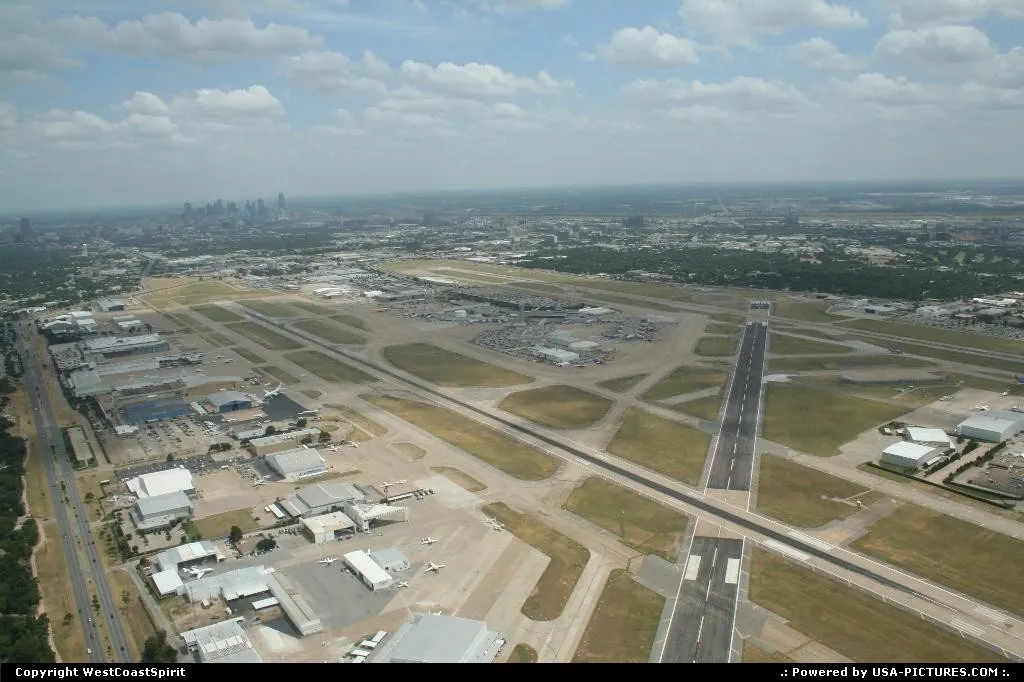 Love Field Aiport in Dallas. Dowtown skyline to the left
