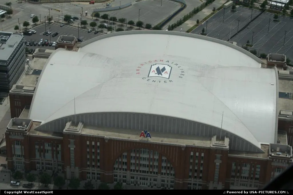 The American Airlines center in Dallas from above.