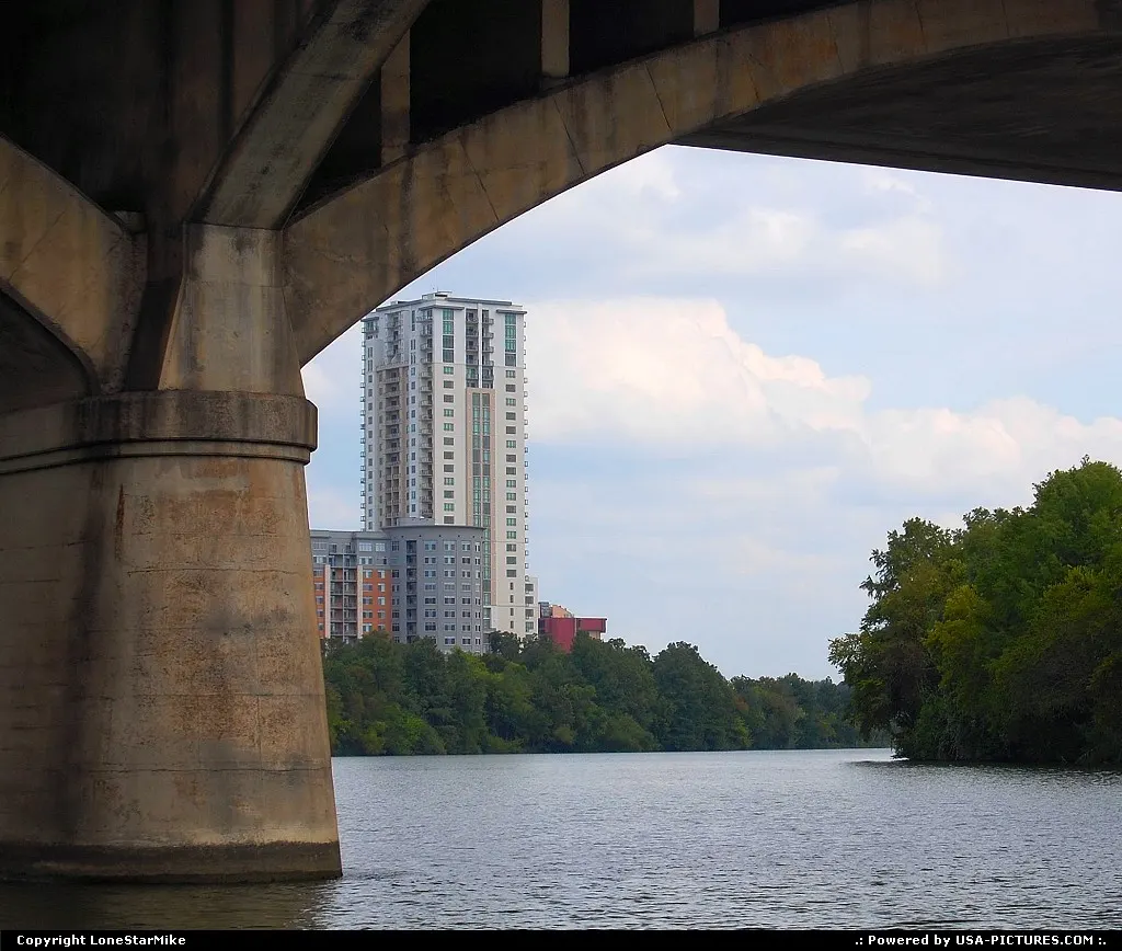 View from beneath the Congress Avenue Bridge of Lady Bird Lake.