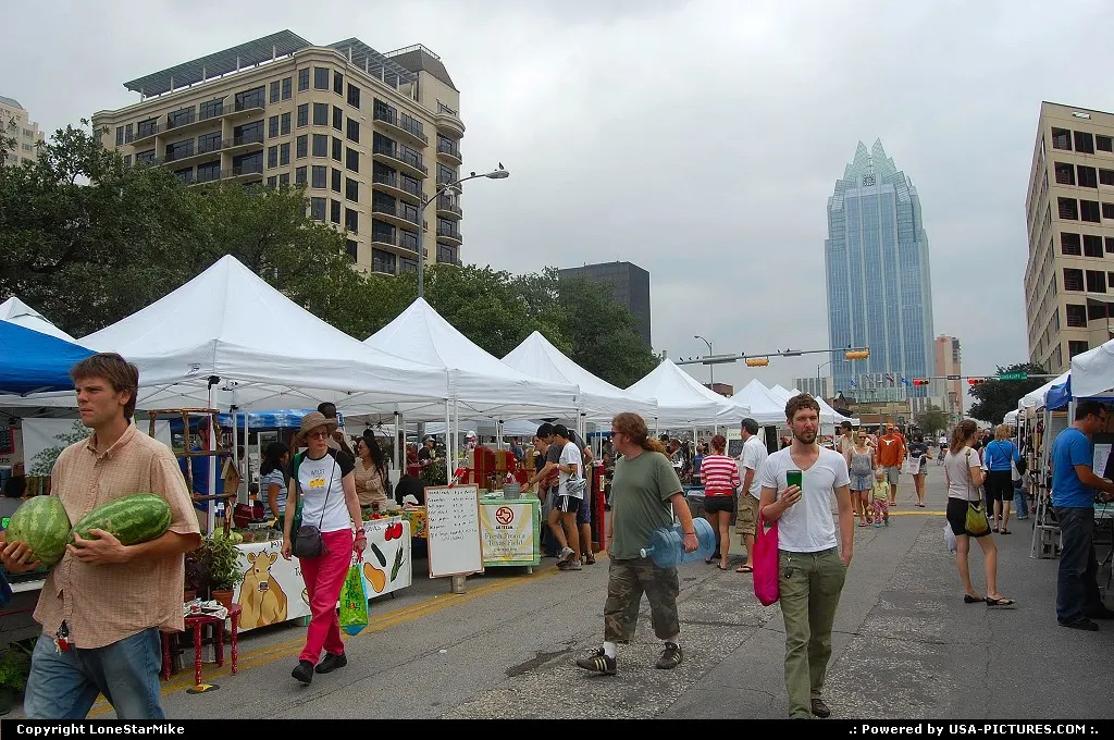 Austin's Farmers Market at Republic Square on an overcast day.