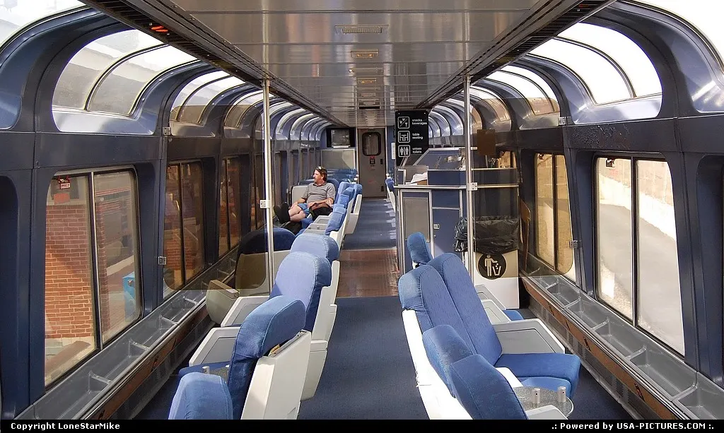 Observation car of Amtrak's Texas Eagle while the train is stopped in Fort Worth.