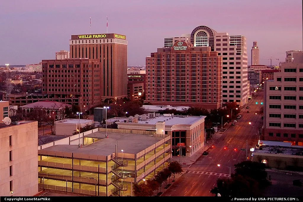 Midtown Austin at dawn from the 15th floor of Westgate Tower