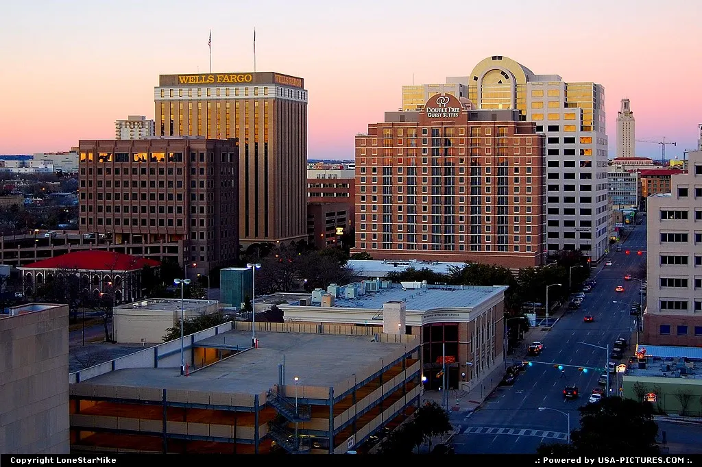 Midtown Austin at sunset from the 15th floor of Westgate Tower