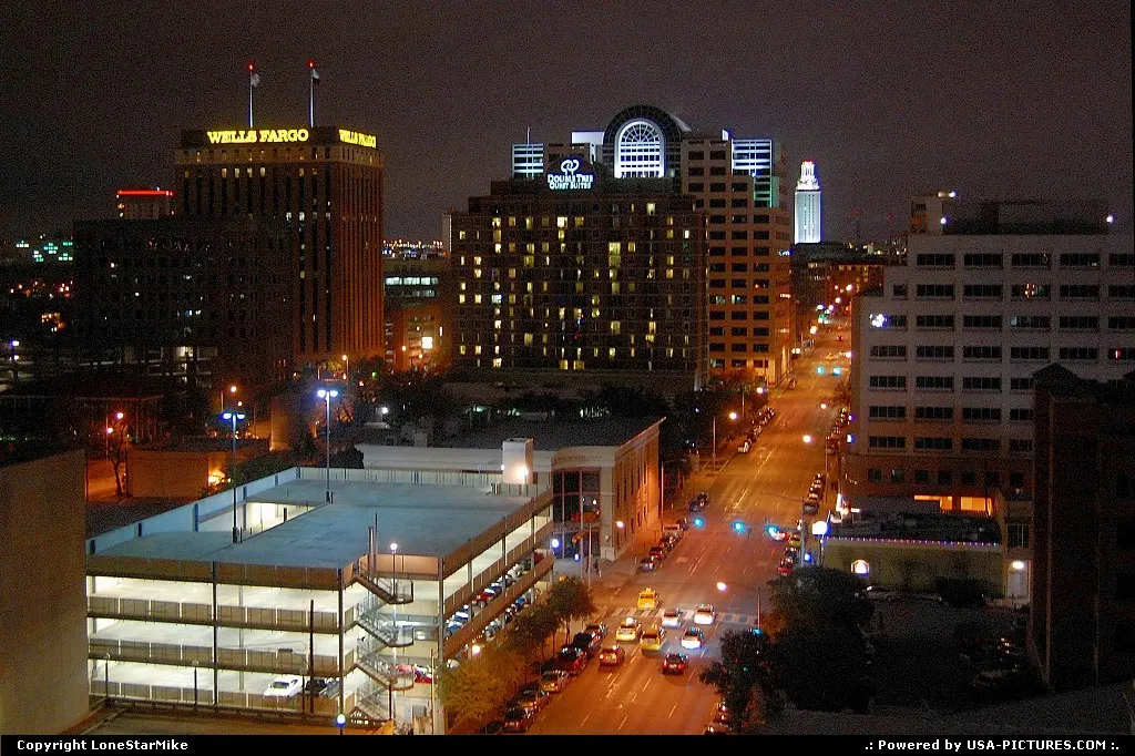 Midtown Austin at night on New Year's Eve 2009 from the 15th floor of Westgate Tower