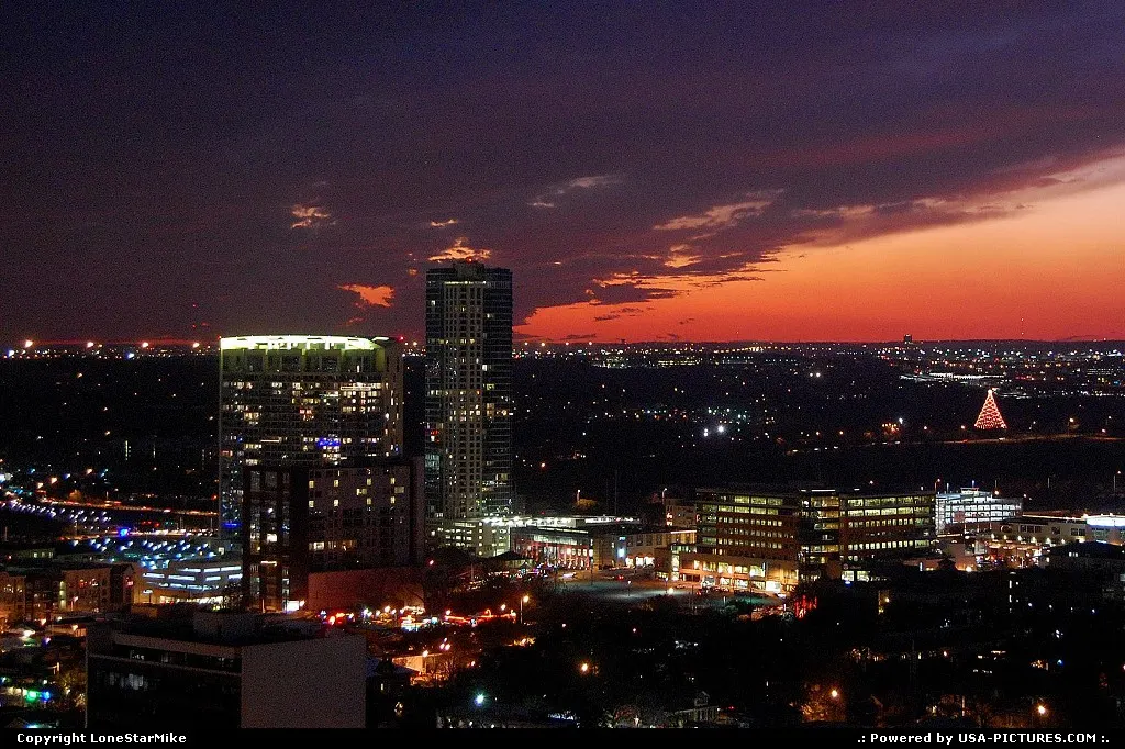 Austin skyline New Year's Eve 2009 from the 25th floor of Westgate Tower