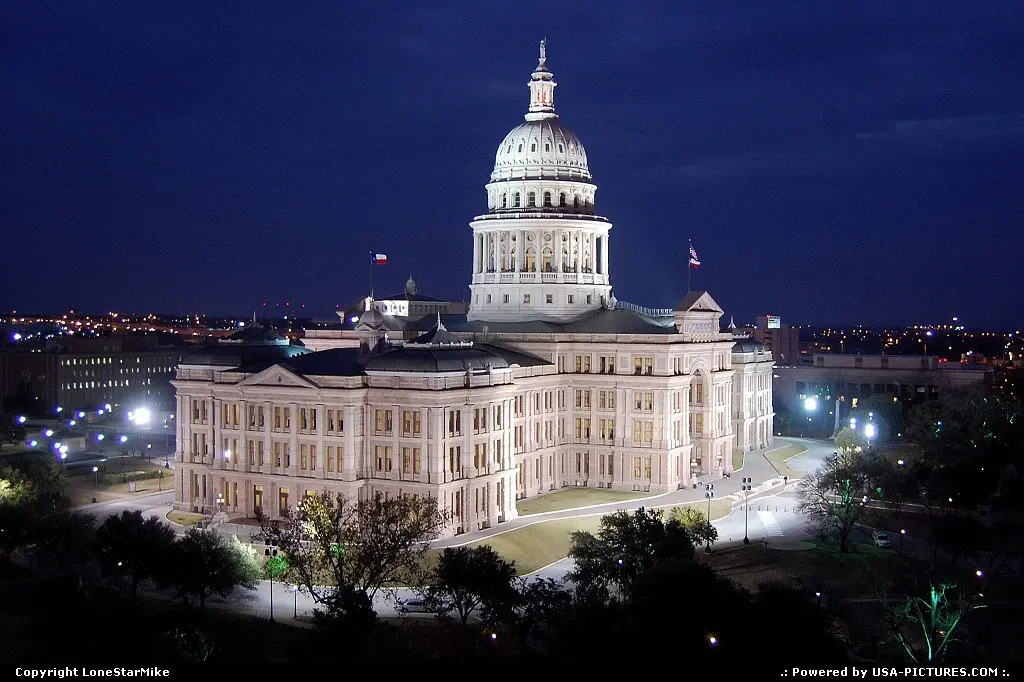 Texas State Capitol in early evening from the 15th floor of Westgate Tower