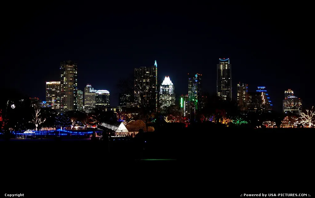 Austin,TX Skyline from Zilker Park during the Christmas