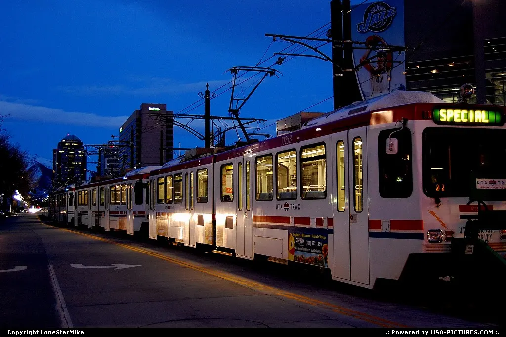 Utah Transit Authority train in downtown Salt Lake City