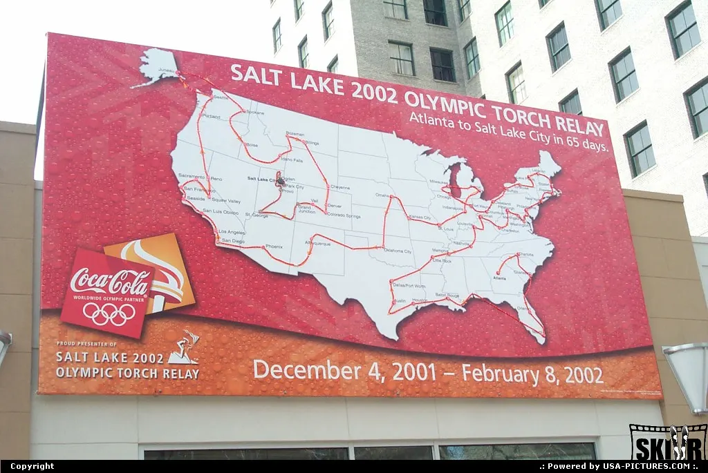 Olympic Torch Relay map in downtown Salt Lake City for 2002 Olympic Winter Games