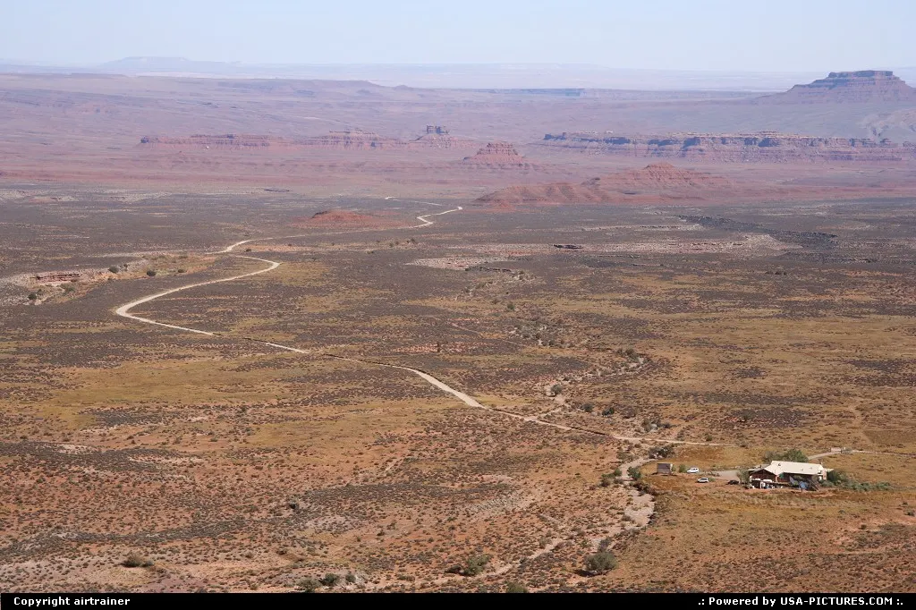 Overview of the unpaved road to the Valley of the Gods from the Mocky Dugway.