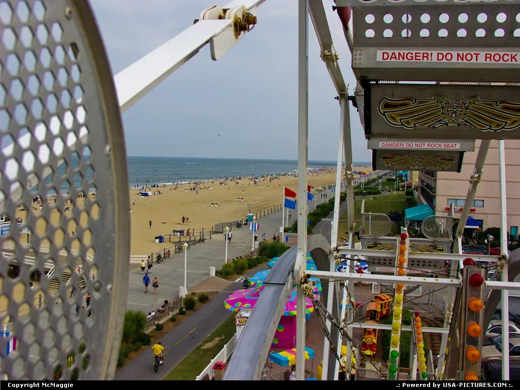 View of Virginia Beach boardwalk from a Ferris wheel, 16th Street amusement park, Virgi...
