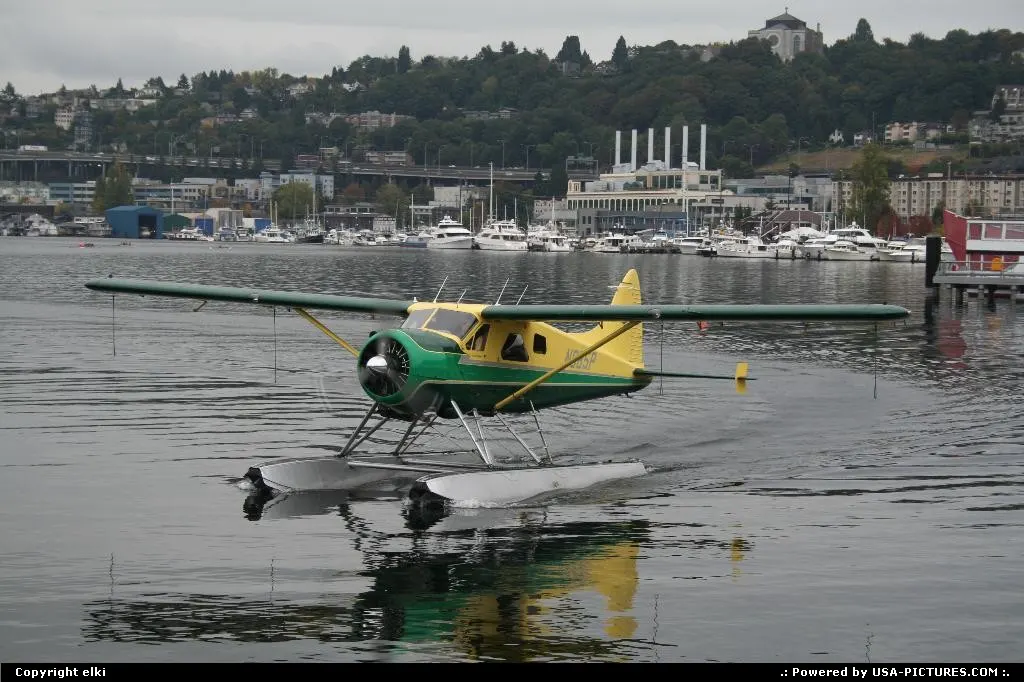 N985P: Dehavilland DHC-2 plane, taxiing in Union Lake