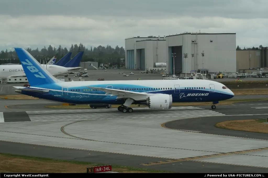 The troubled Dreamliner 787 prototype, aka ZA001 and registered N787BA doing some taxi...