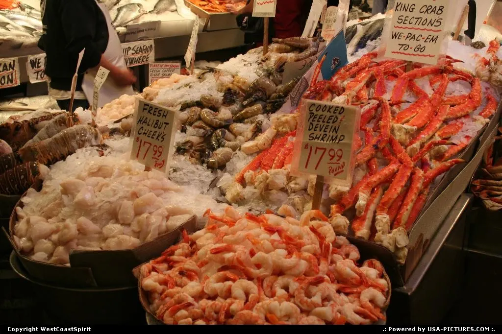 Fresh fish for sale on Pike Market in downtown Seattle.