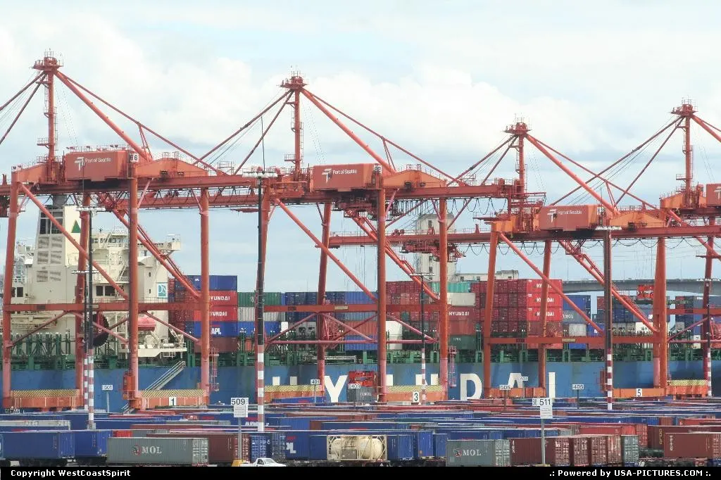 Cranes and containers at Seattle Port, gateway the now globalized world.