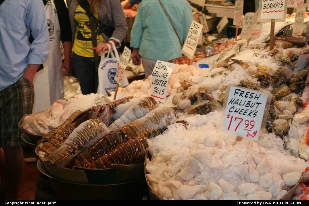 Fresh fish and sea food at Pike Market, downtown Seattle.