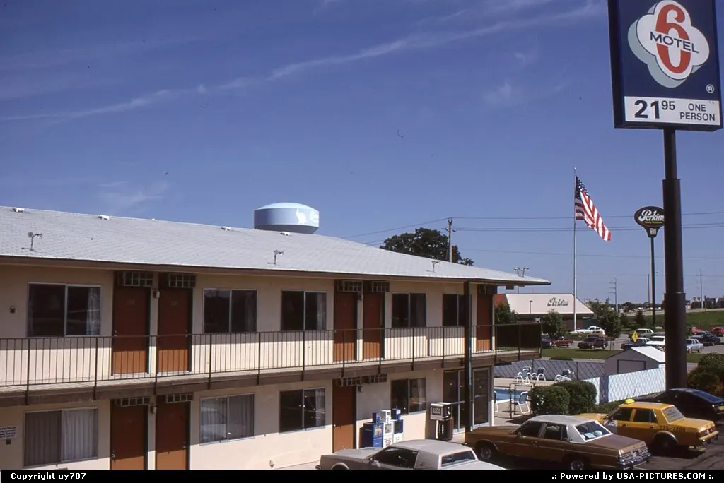 A landmark at the US road sides showing off its typical structure, on the first floor,...